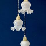 Vintage triple tulip pendant light in white glass