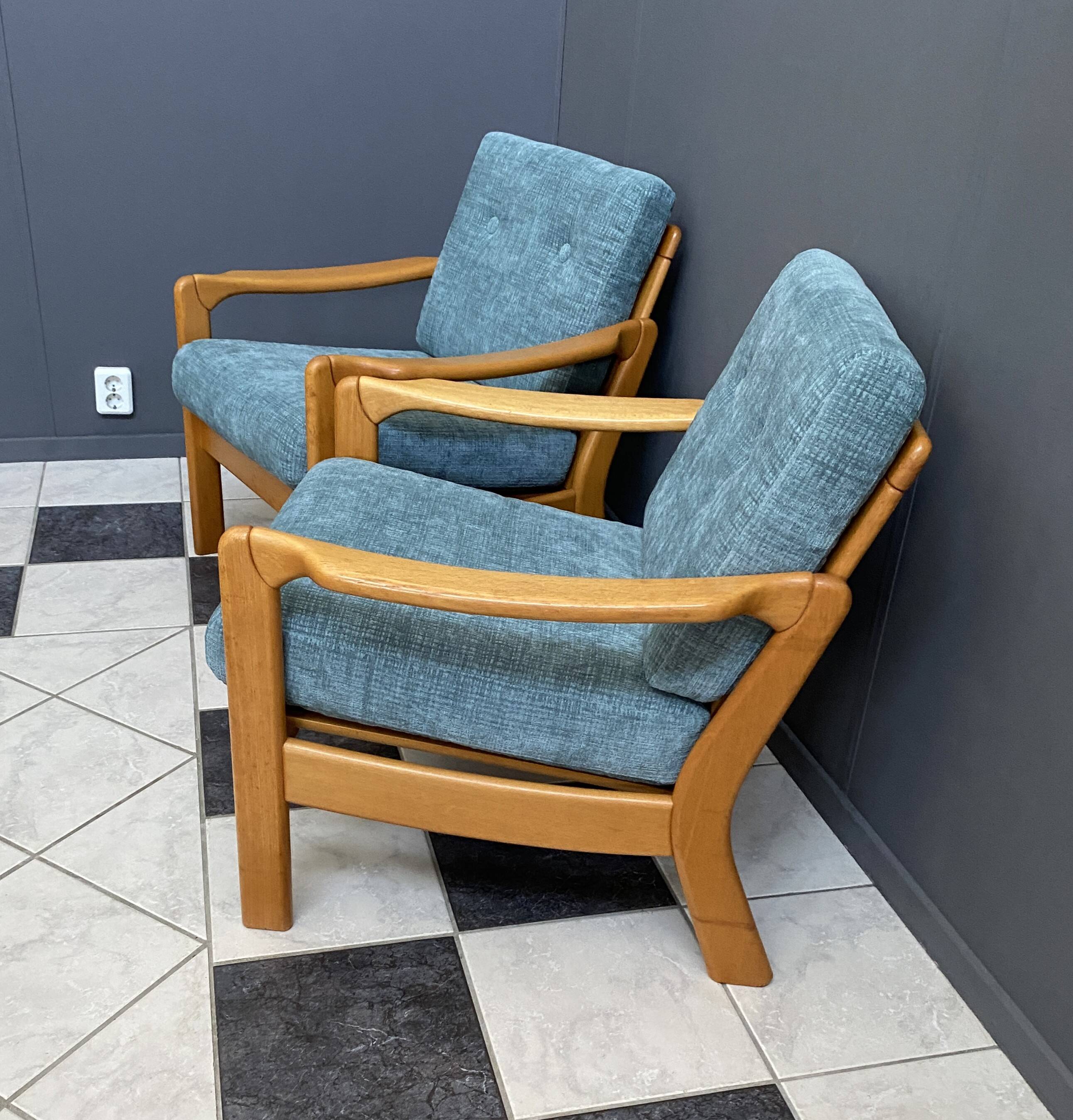 Walter Knoll blue fabric armchairs 1960s
