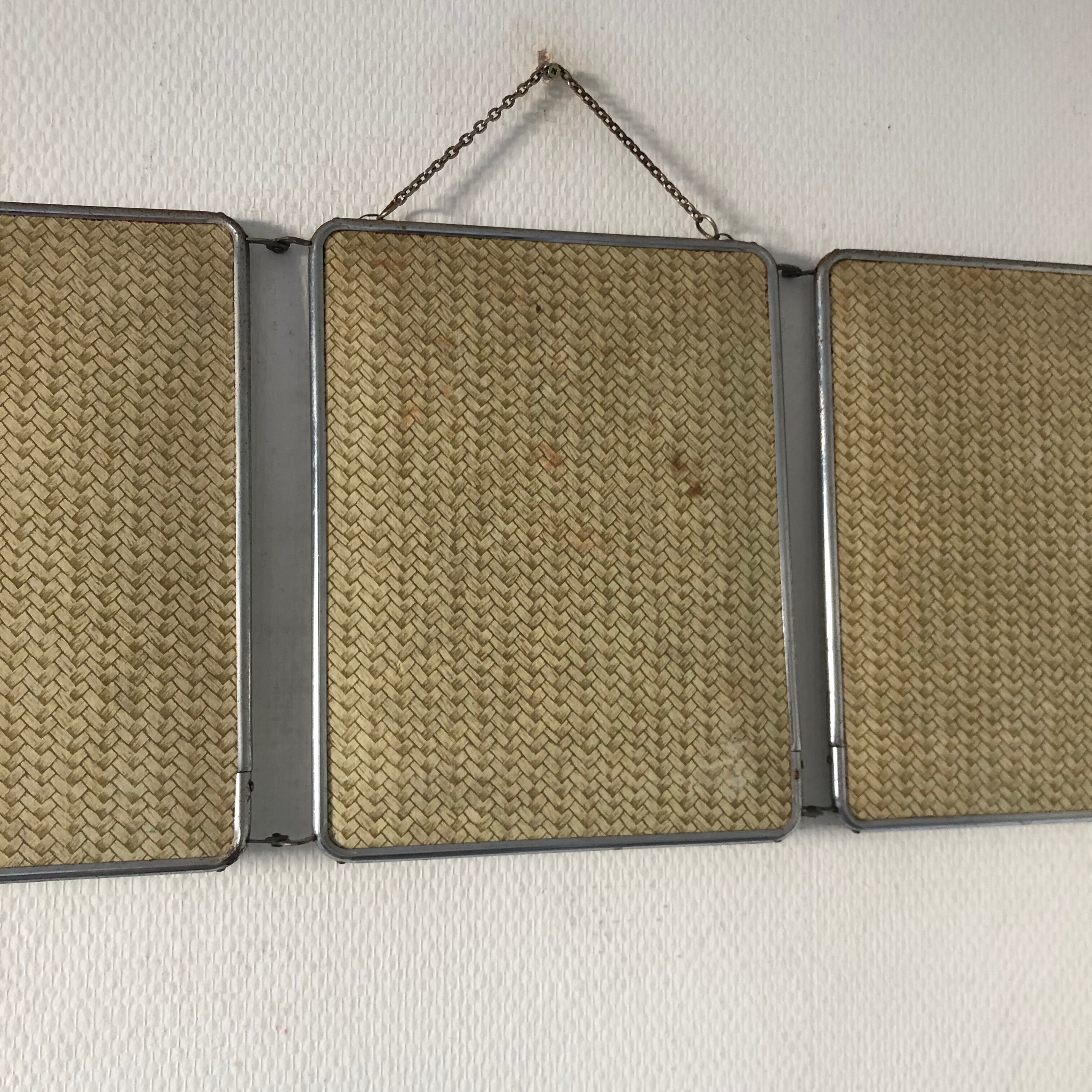 Barber triptych mirror 28x69cm vintage 1960