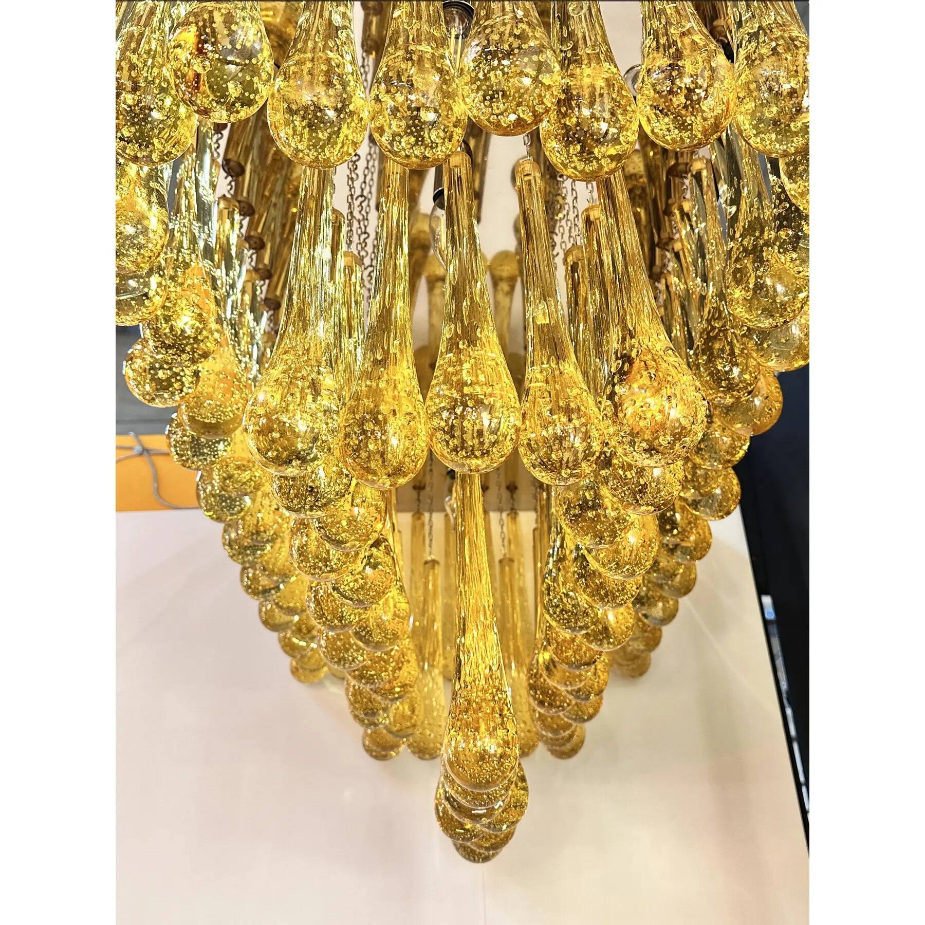 Impressive Mid-Century Modern Amber "Drops Murano Glass Flush Mount