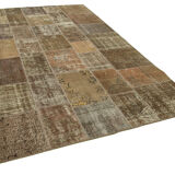 Handmade anatolian vintage 198 cm x 300 cm brown patchwork carpet