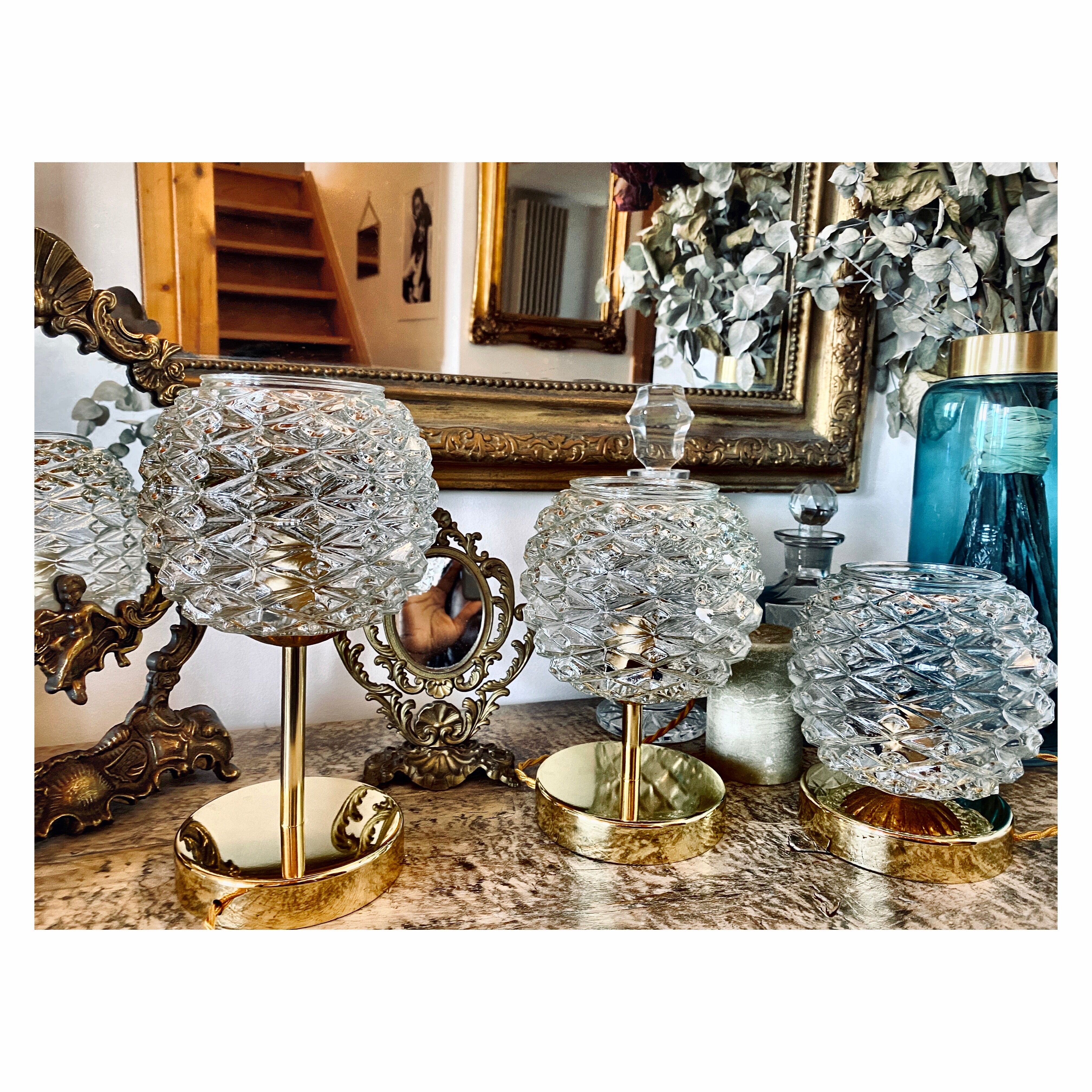 Triptyque de lampes pommes de pin