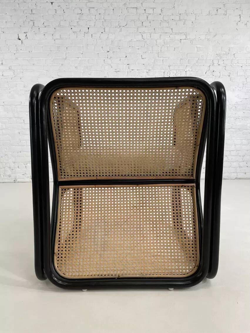 Cubic armchair in black rattan and canework