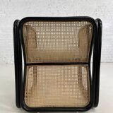Fauteuil cubique en rotin noir et cannage