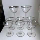 Set of 8 wine glasses with silver edging 50s