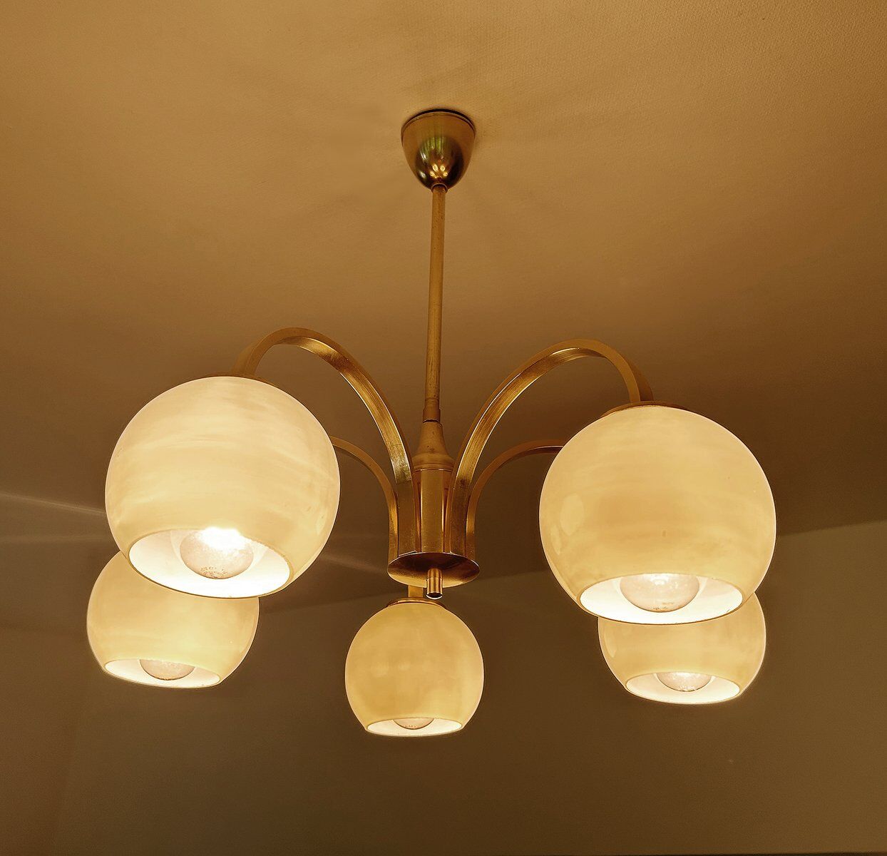 Mid Century Glass Pendant Light, 1950s