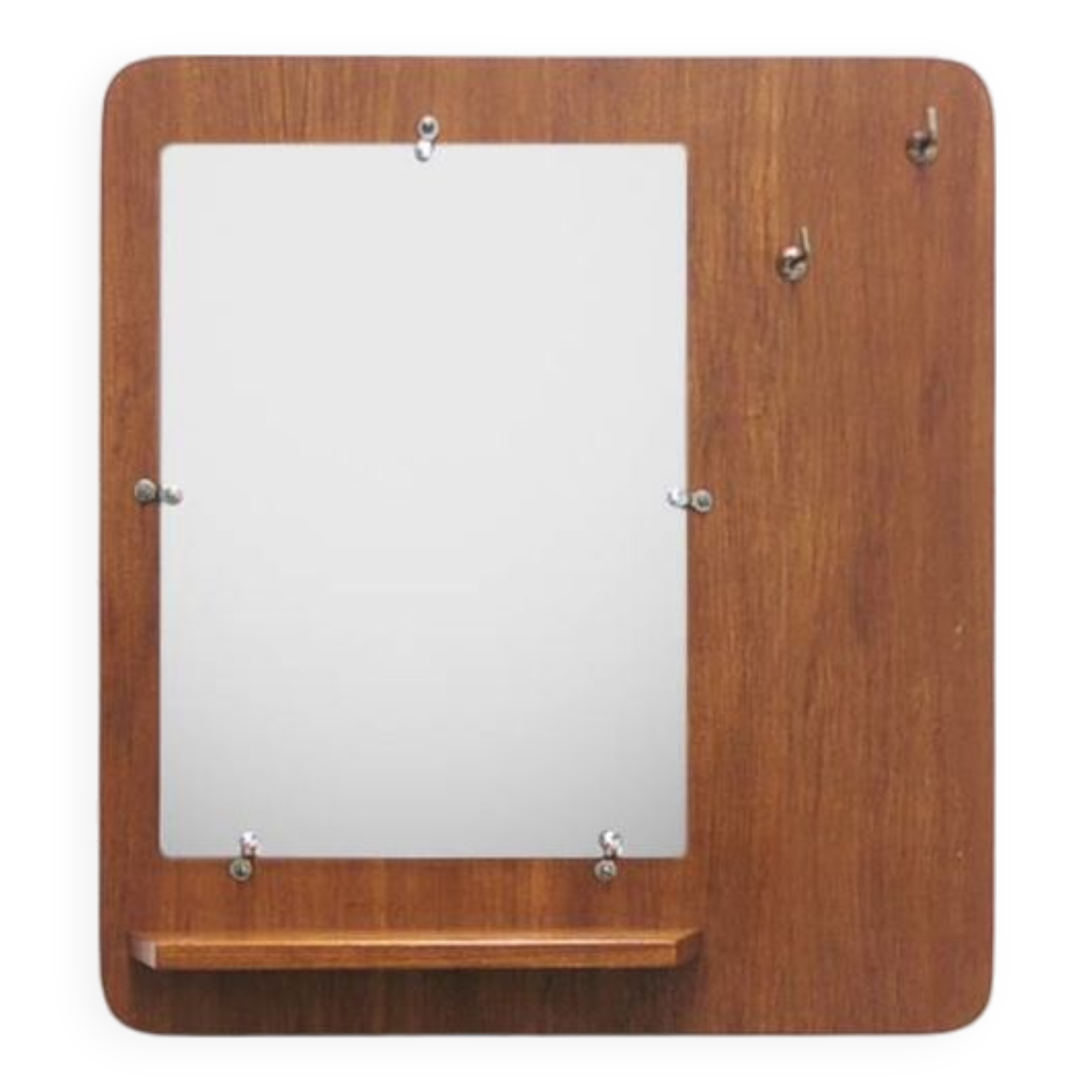 vintage teak wall mirror with hooks