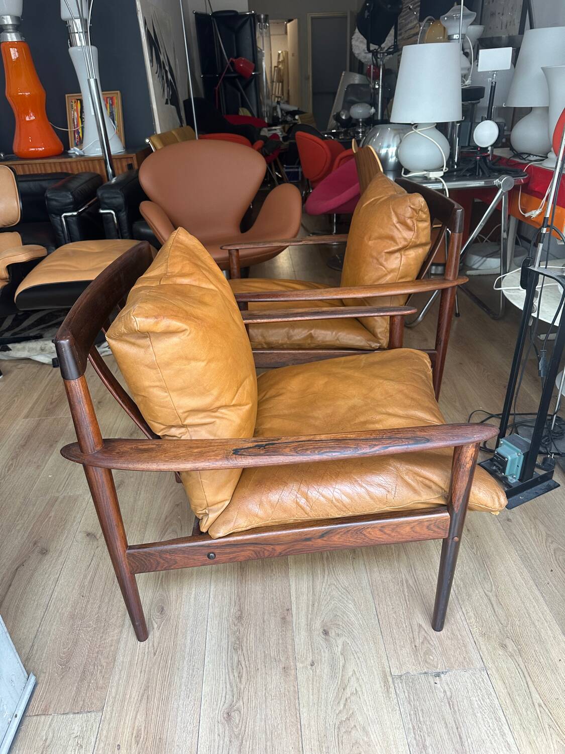 Pair of PJ 56 Grete Jalk armchairs in Rio rosewood, 60s