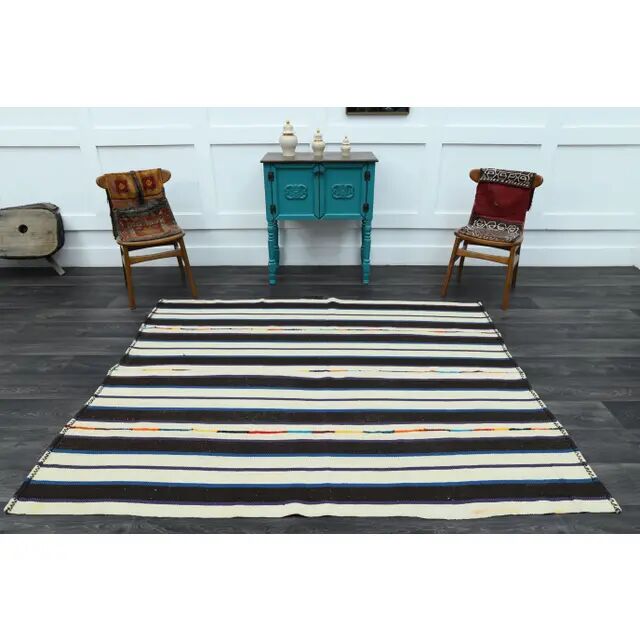 1970s Vintage Turkish Oushak Handmade Wool Cotton Beige Area Rug 178x222
