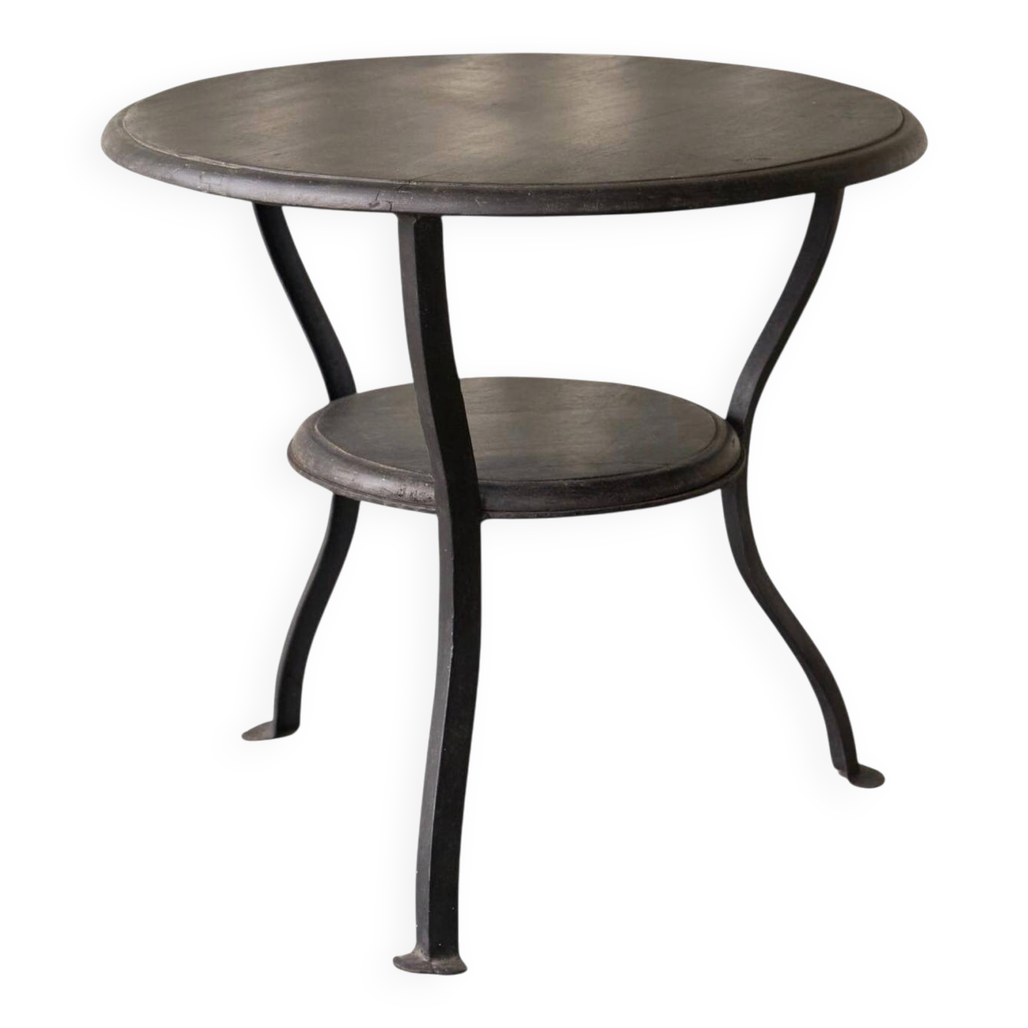 Table d'appoint Wabi Sabi métal forgé et bois teinté années 1920