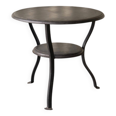 Table d'appoint Wabi Sabi métal forgé et bois teinté années 1920