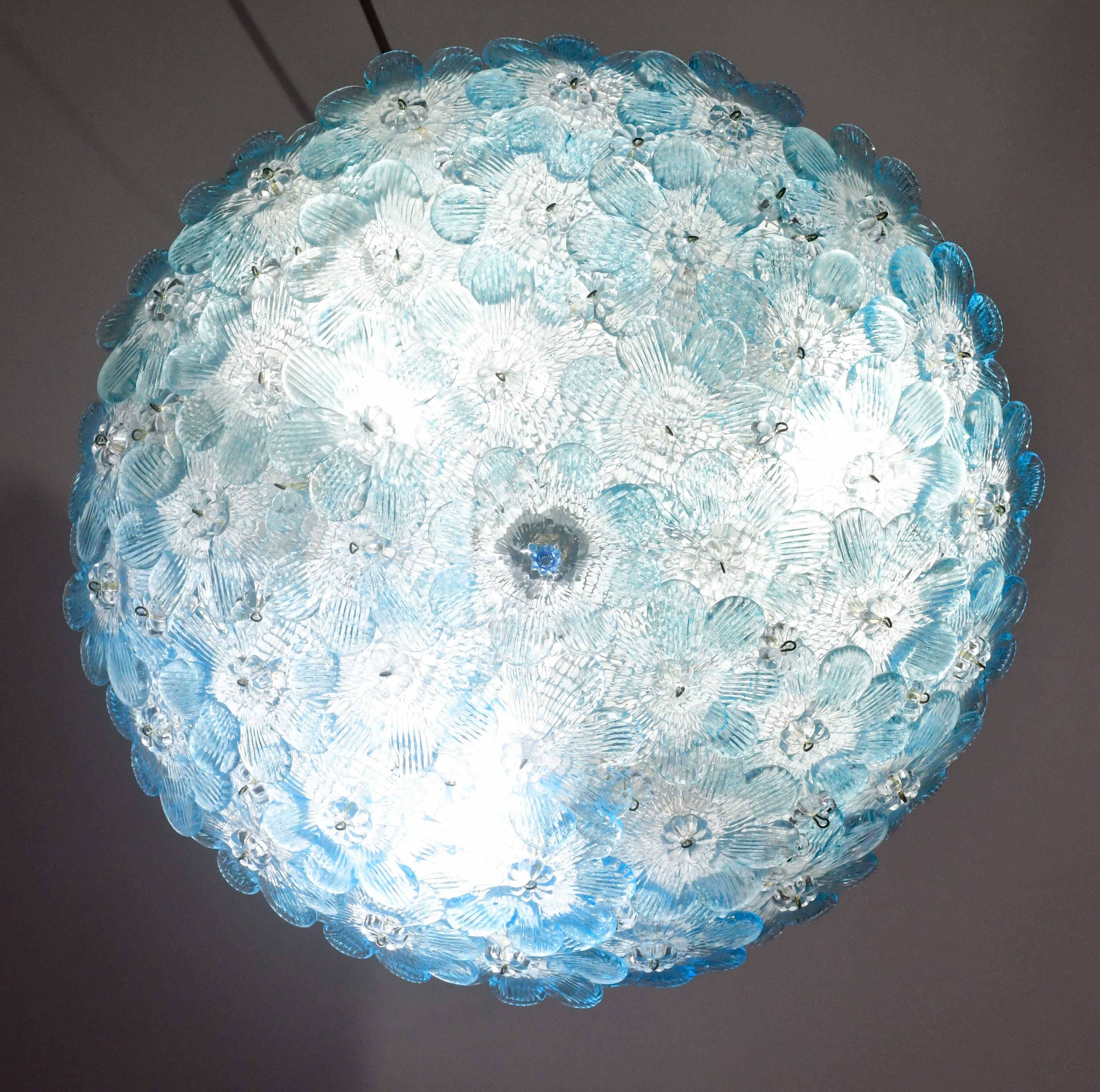 Amazing Murano ceiling light blu rubino flower by Seguso for Venini, Italy