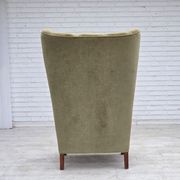 1960s, Danish highback armchair, furniture velour, oak wood.