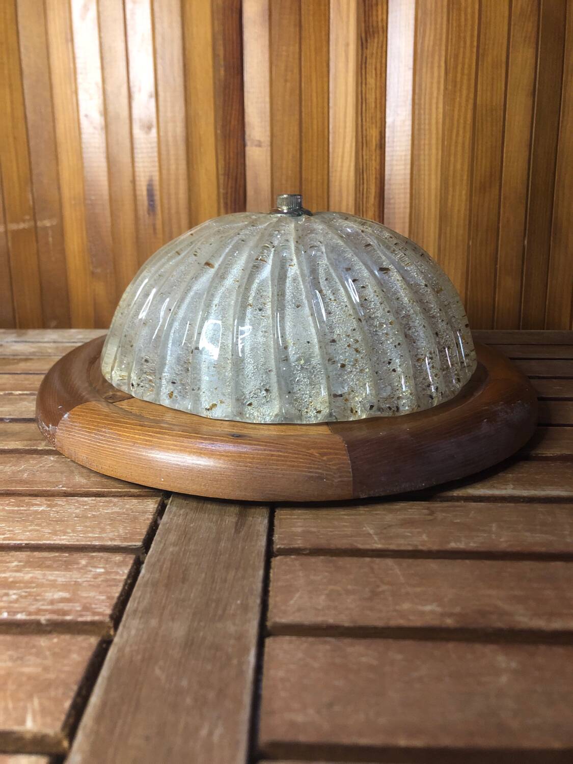 Old golden bubble glass ceiling light + vintage wood contour #a390