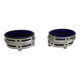 Silver metal and cobalt glass salt pots - EP St & co