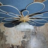 Flower suspension in linen, rattan and vintage old globe