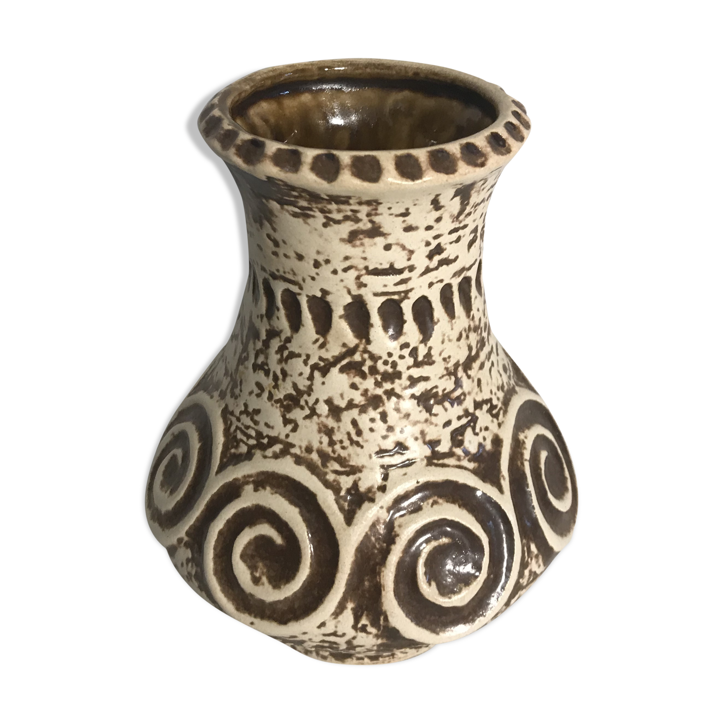 Old Vase Jaspa ceramic Beige & Brown Decoration 70s Vintage