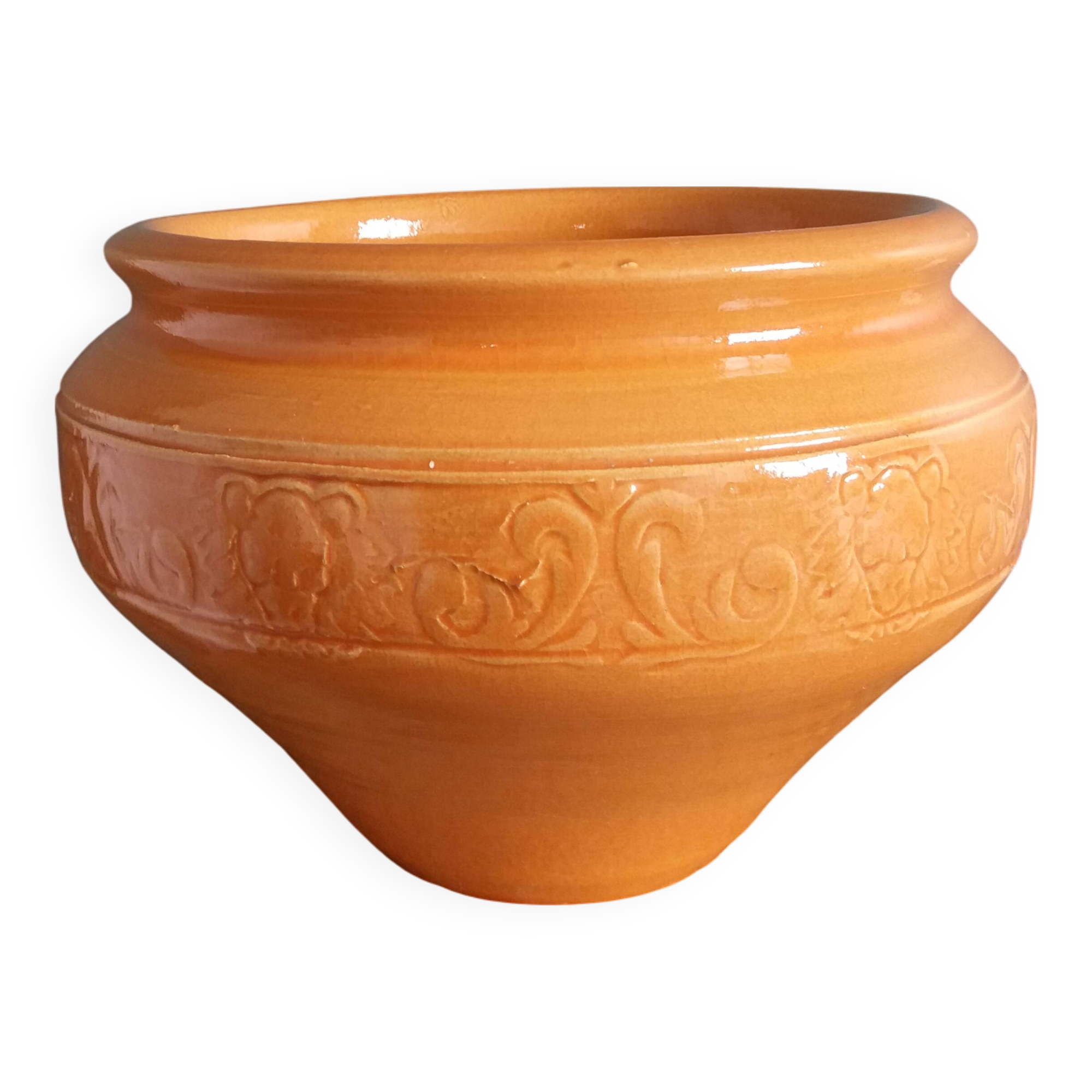 Cache pot, pot de fleurs, jardinière en terre cuite émaillée
