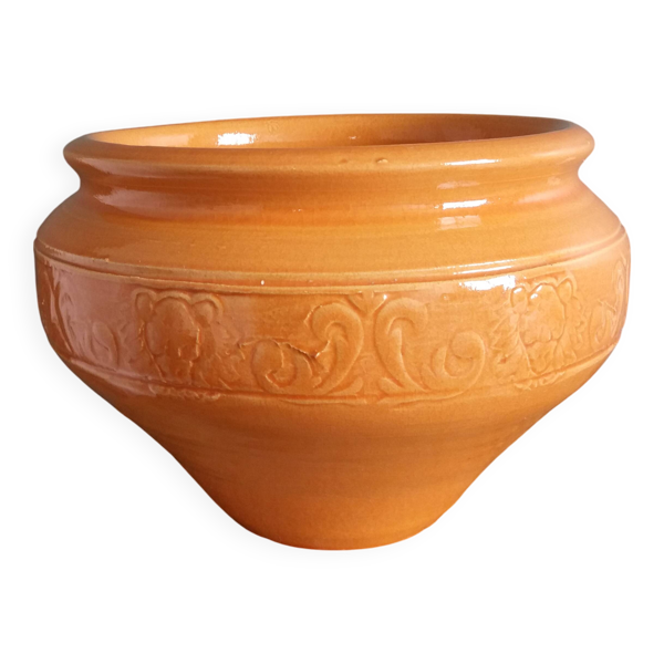 Cache pot, pot de fleurs, jardinière en terre cuite émaillée