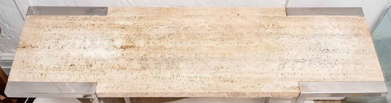 Console en métal chromé et travertin, italie, années 1970