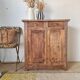 Buffet parisien bas ancien en bois patiné - intérieur fleuri