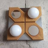 Geometric chrome and wood wall light