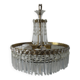 Ancien lustre luminaire 6 feux pampilles en verre de cristal 69 cm années 1970