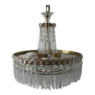 Old 6-light crystal glass pendant chandelier 69 cm 1970s