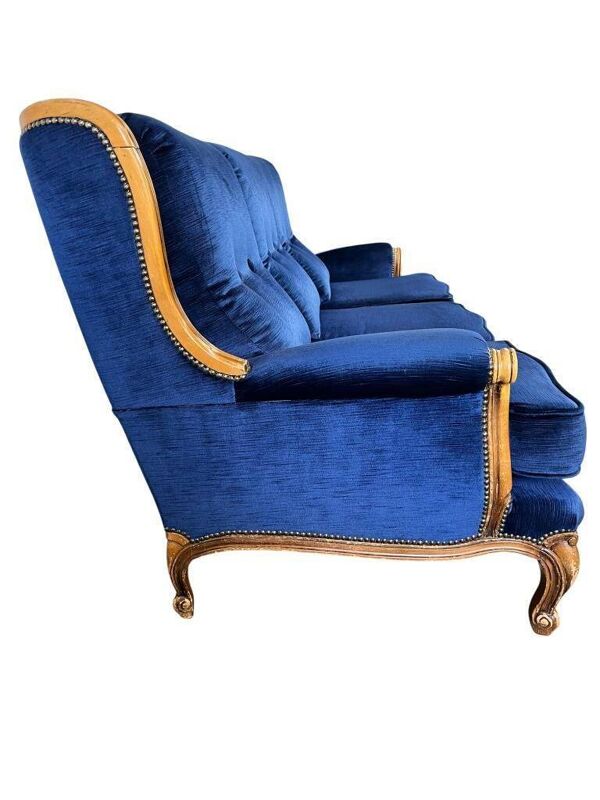 Canapé baroque bleu vintage / trois places / fauteuil