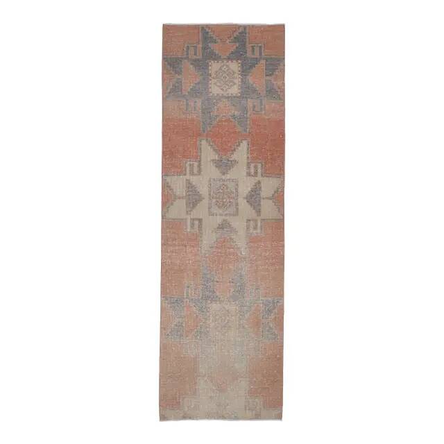 1970s Turkish Oushak Handmade Wool Cotton Orange Runner Rug 81x265