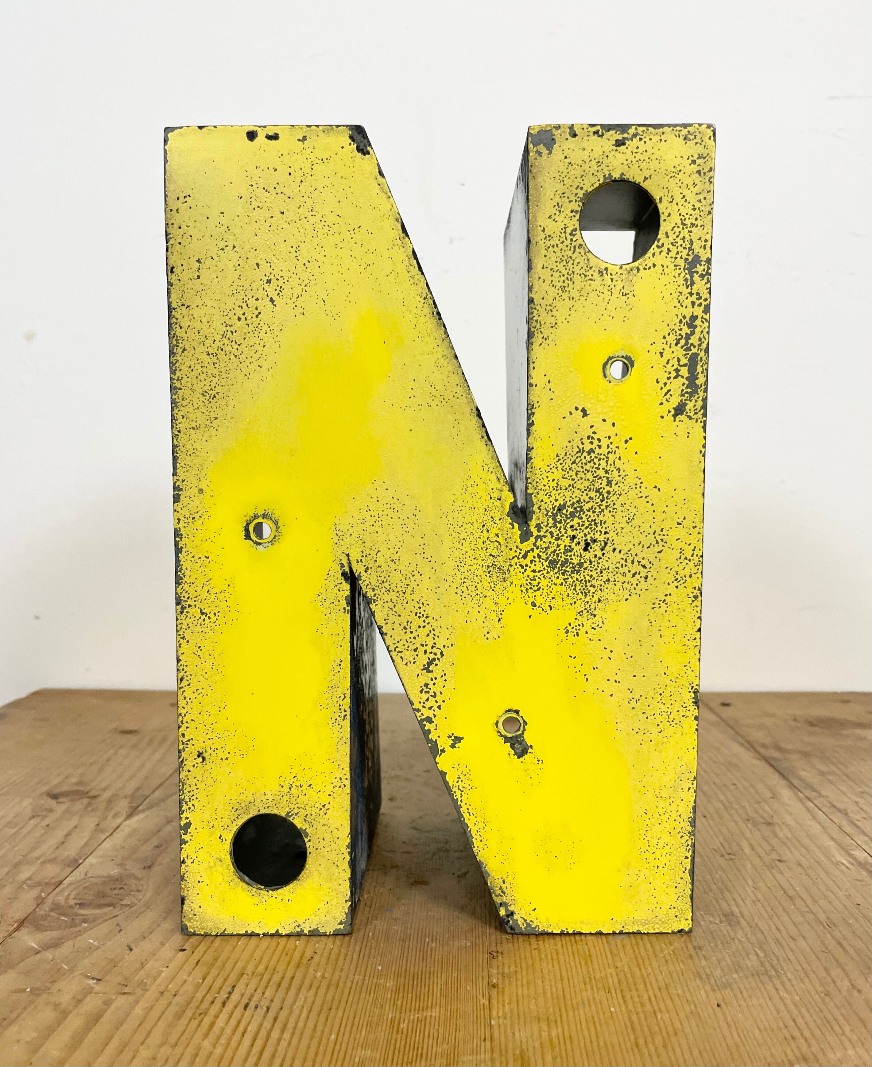 Vintage Yellow Iron Letter N, 1970s
