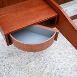 Teak bed with hanging bedside tables from the 60s