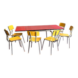 Red table set and 6 vintage yellow formica chairs