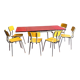 Ensemble table rouge et 6 chaises jaunes vintages en formica