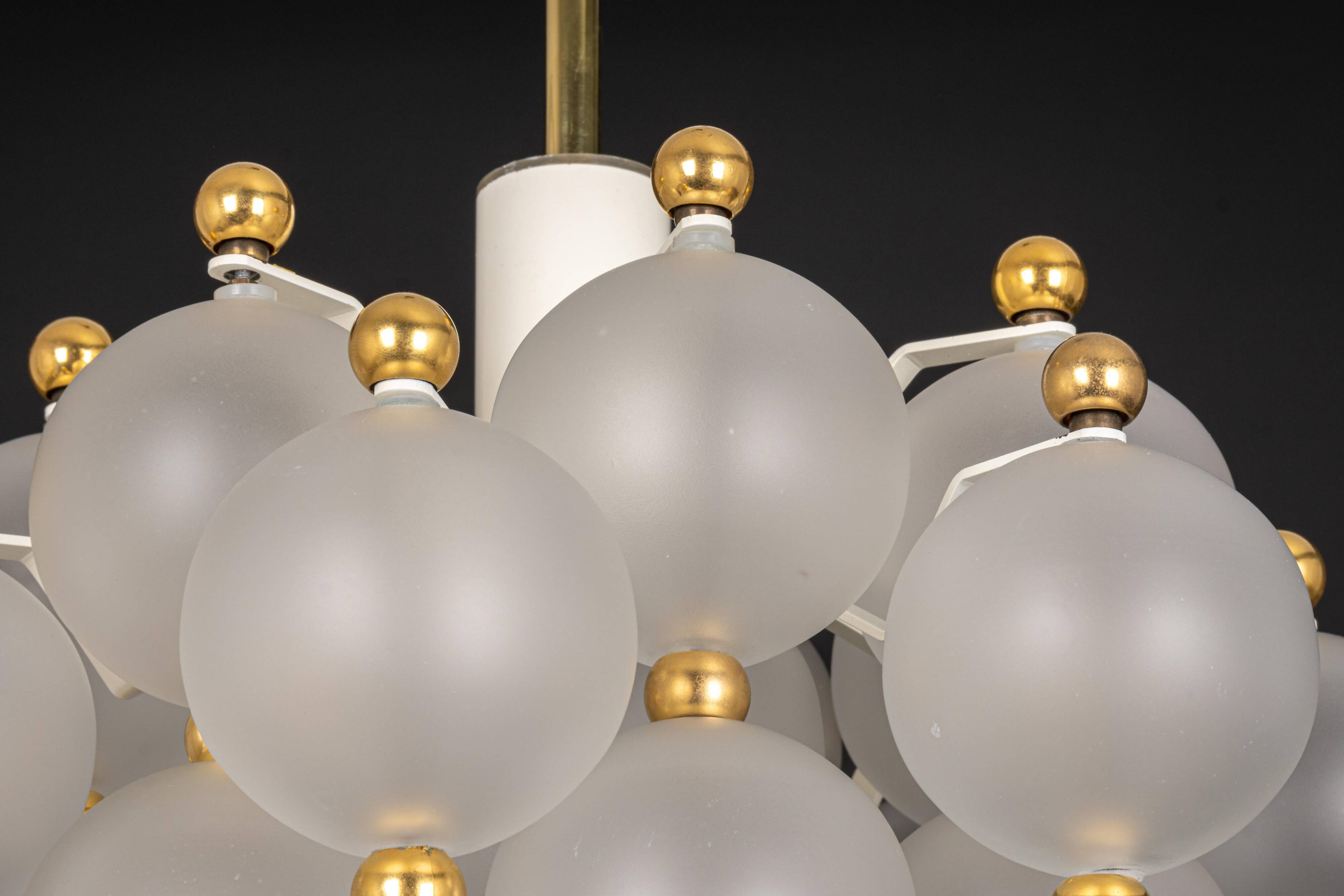 Large frosted glass and brass chandelier by Kinkeldey, Germany, 1970s.
