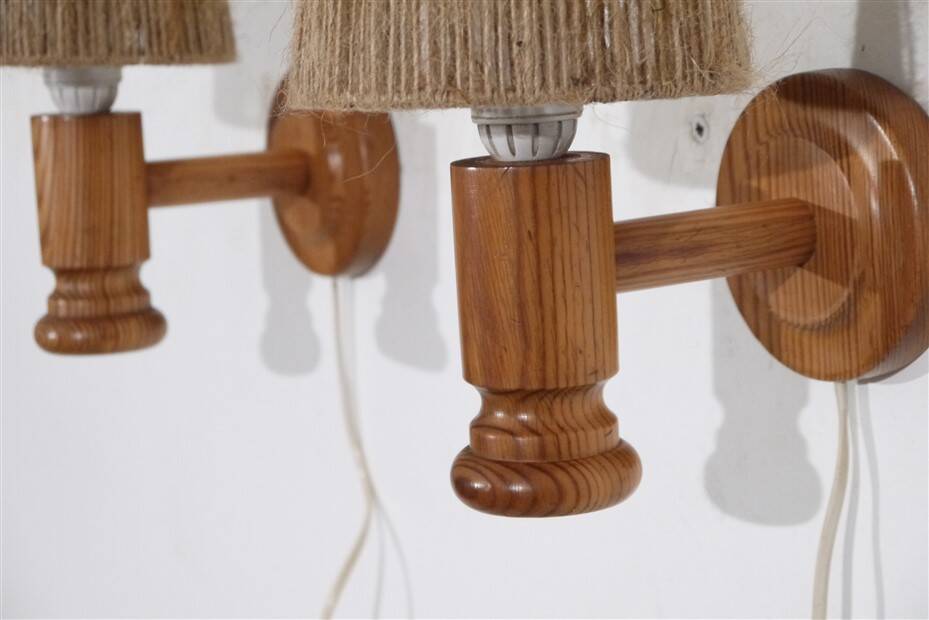 Paire d'applique vintage en bois et corde 1960