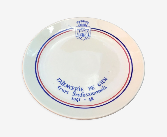 Assiette ancienne faïencerie de Gien, cours professionnels 1941-42