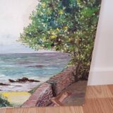 Tableau ancien promenade au bord de mer