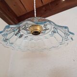 Suspension vintage en verre ciselé bleuté