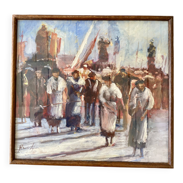 Oil on wood under glass; Italy 1960s