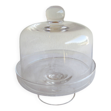 Old glass cake dome on a stand