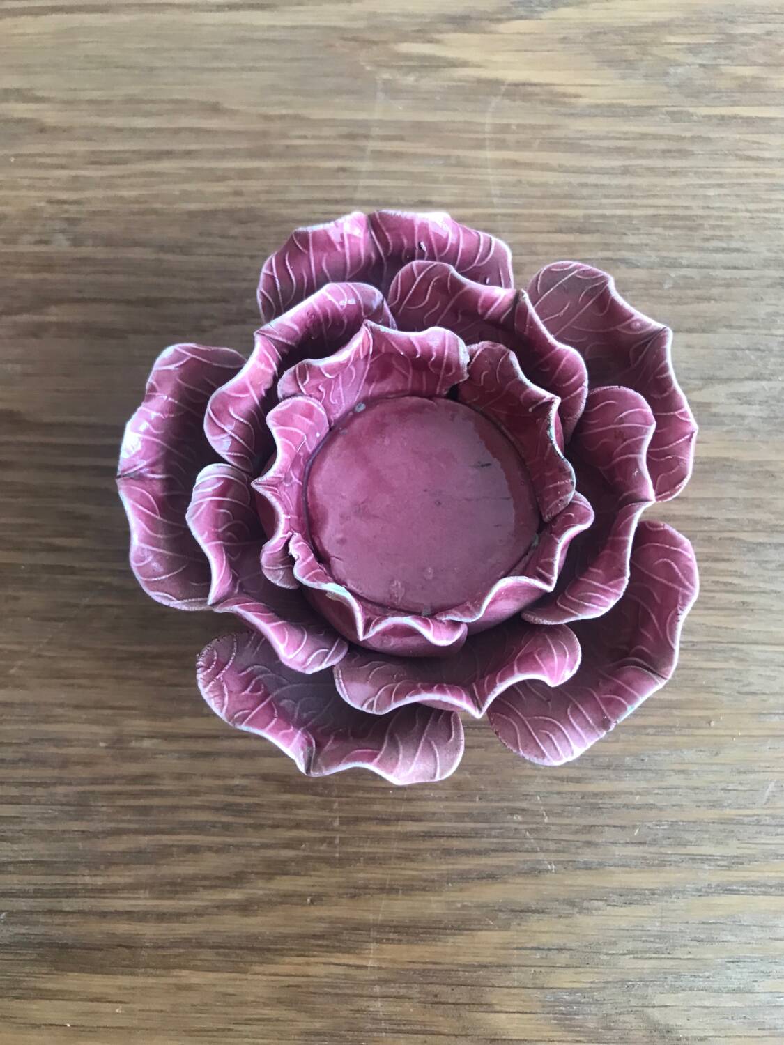 Vintage barbotine candle holder rare rose shape