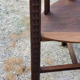 Set of three brutalist tripod armchairs in carved solid oak