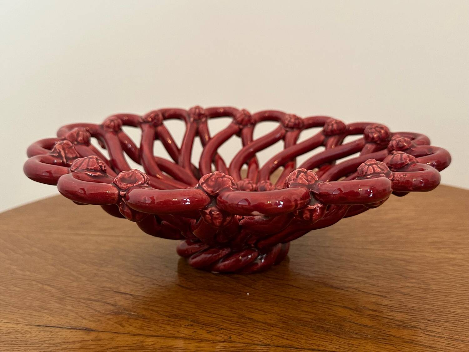 Antique fruit basket in woven ceramic Vallauris