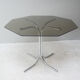 1970’s mid century glass 6 sided dining table with upholstered dining chairs