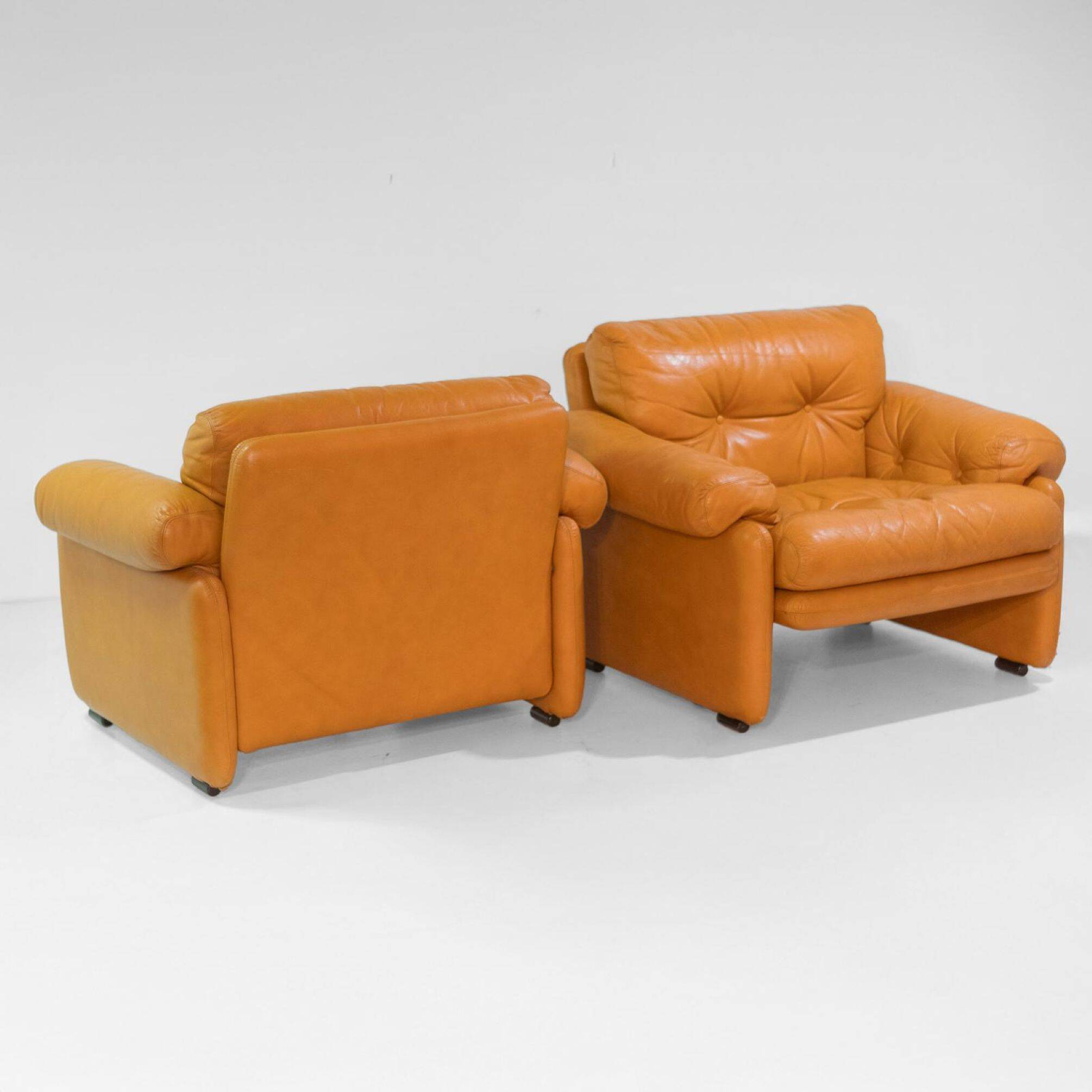 1970 Vintage Coronado Brown Leather Armchairs by Tobia Scarpa for C&B Italia