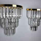 Pair of Venini wall lamps, 3 levels, triedri crystals, Italy, 1970