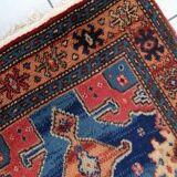 Vintage 1950s German tribal style wool rug, geometric medallion, 84cm x 180cm