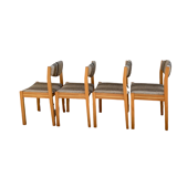 Suite of 4 chairs self beech brass and wool 1960