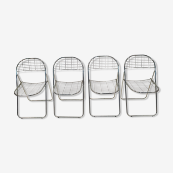 4 chrome metal folding chairs, 70s